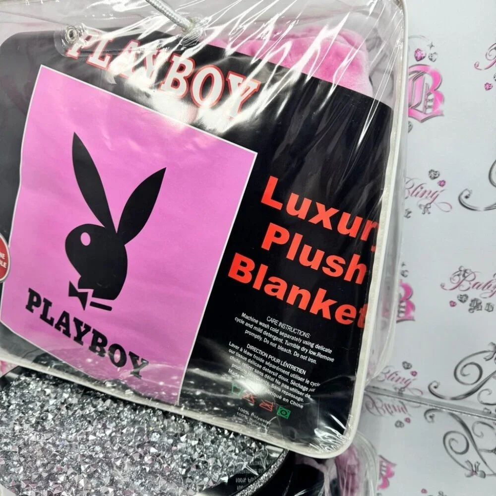 Playboy bunny blanket throw black Pink Luxury Plush Blanket furry fuzzy soft
